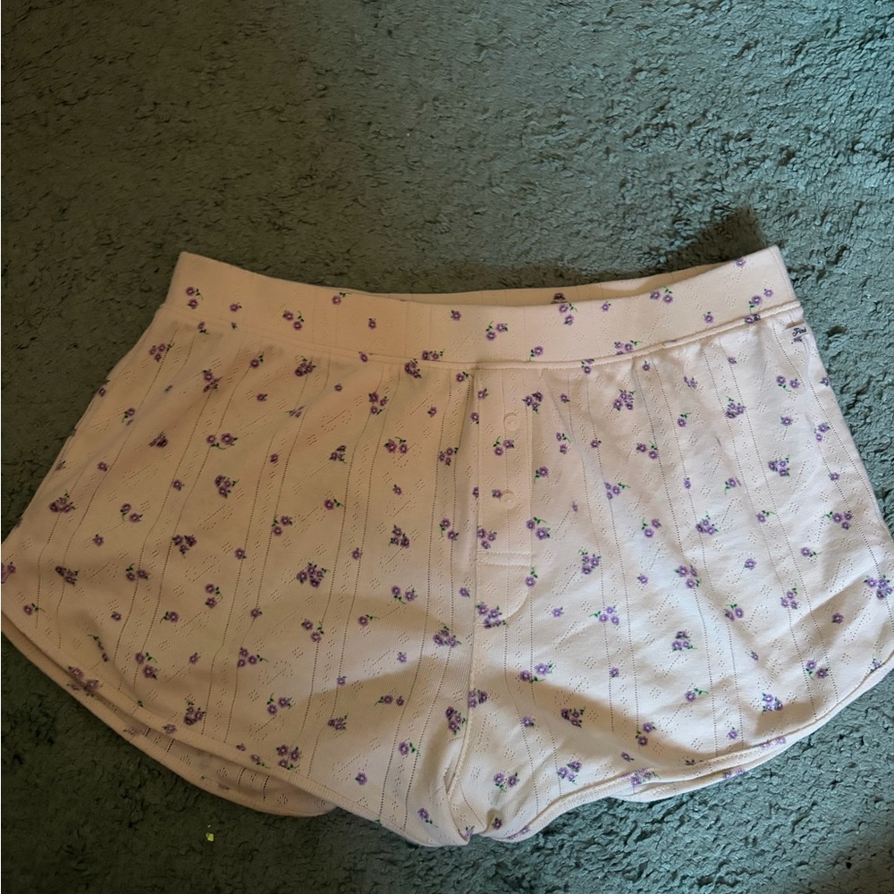 Victoria's Secret PINK Cream Shorts with Purple Floral Design
